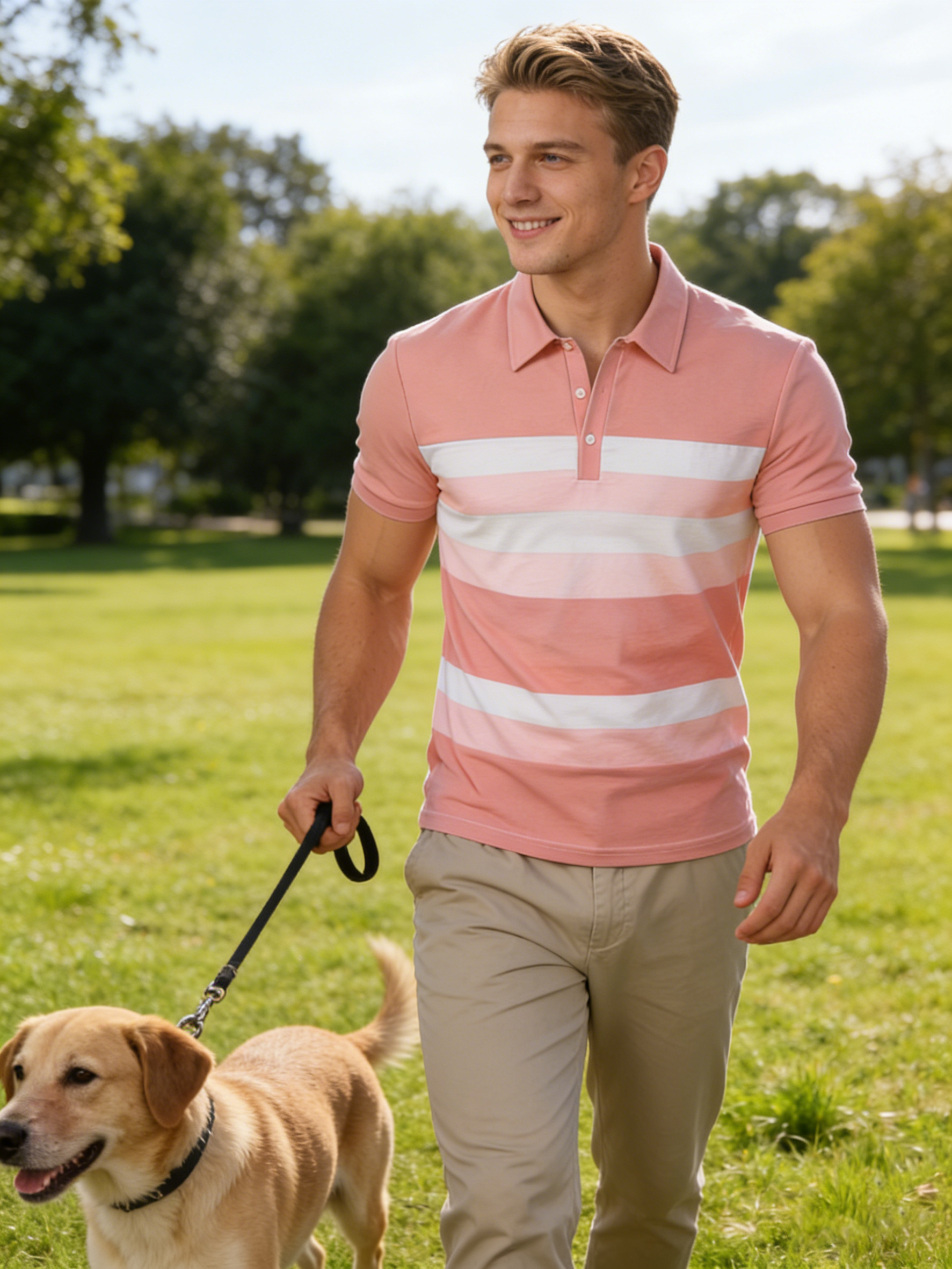 Men'S Fashion Pink Shirt - Summer Pink Stripe Printed Men's Short
