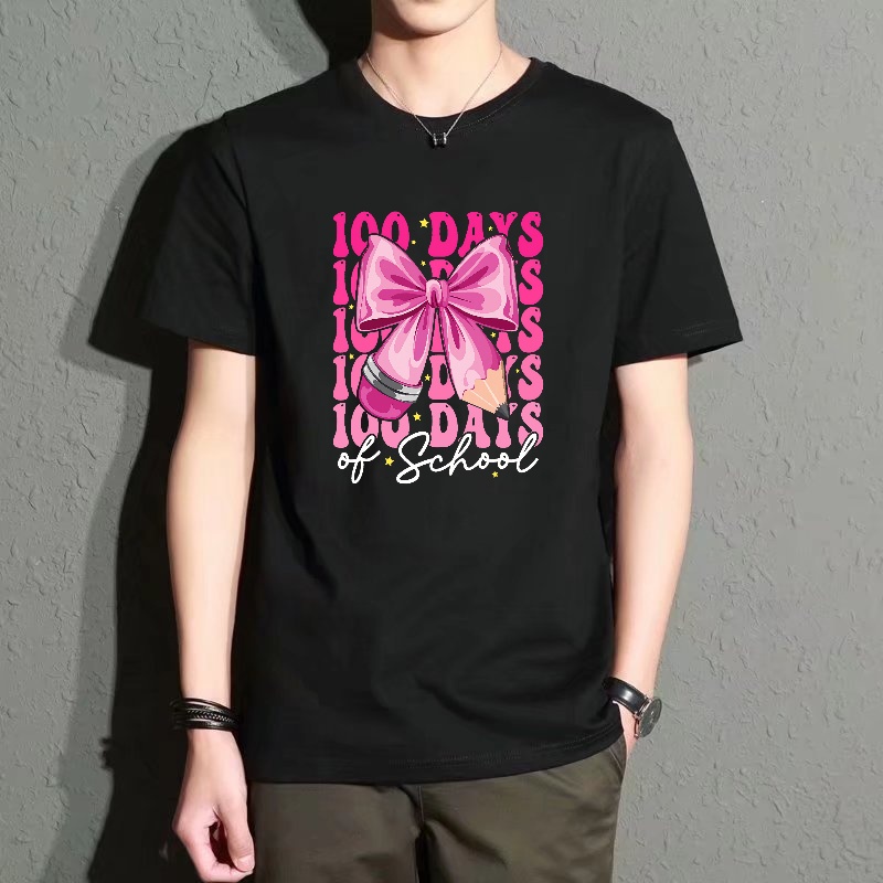 Men'S Fashion Pink Shirt - Men's Black Round-Neck Short-Sleeved T-Shirt with