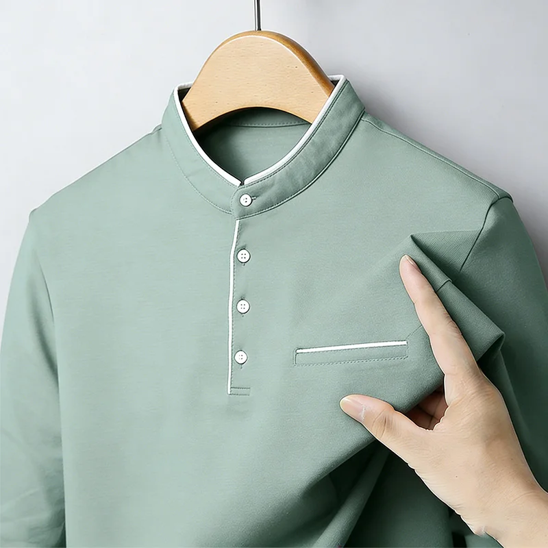 Mens Fashion Top - Men's Mandarin Collar Long Sleeve Shirt