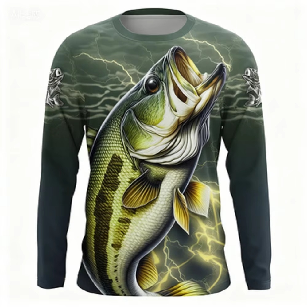 Mens Fashion Top - Fashionable Bass Pattern Crew Neck Long