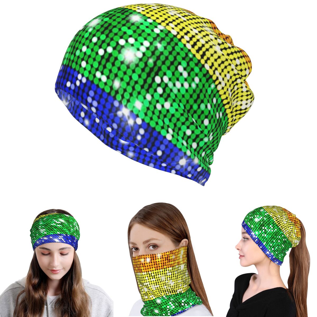 Beanie Winter Hat - Faux Glitter Rainbow Pride Flag LGBT