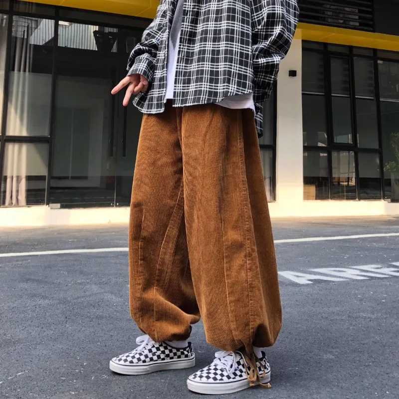 Cargo Jogger Pants - Japanese Streetwear Corduroy Wide-leg Cargo Pants