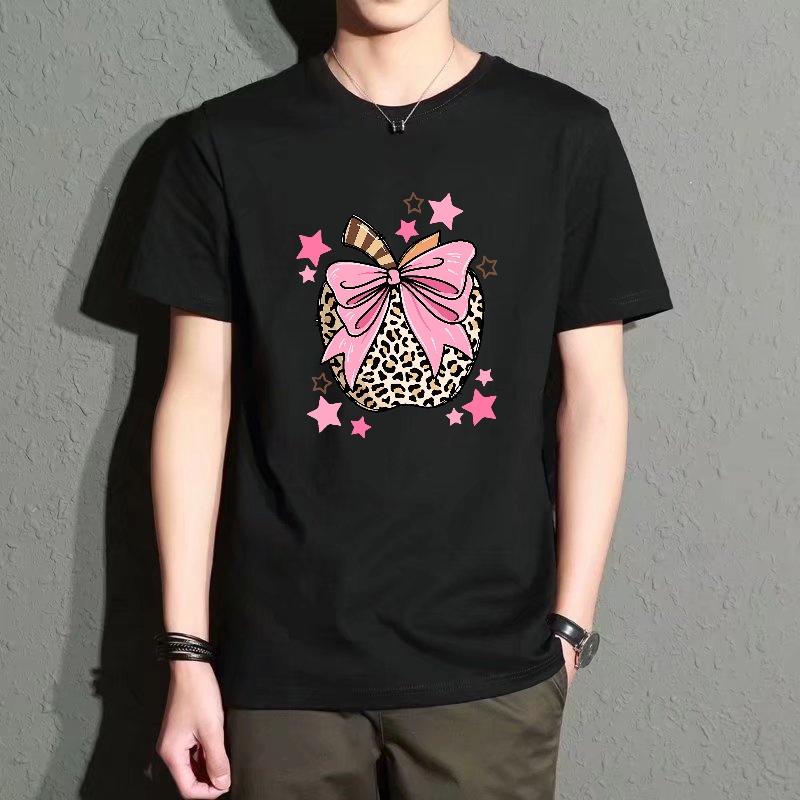Men'S Fashion Pink Shirt - Men's Black Round-Neck Short-Sleeved T-Shirt, Leopard