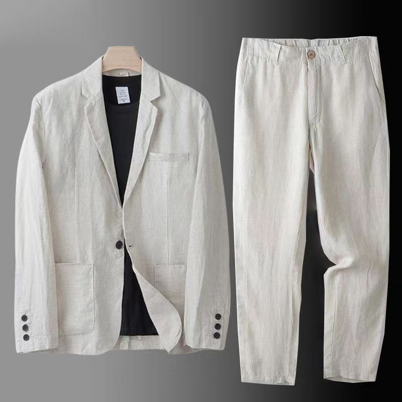 Mens Fashion Suits - Spring Autumn Fashion Men Linen Two-piece
