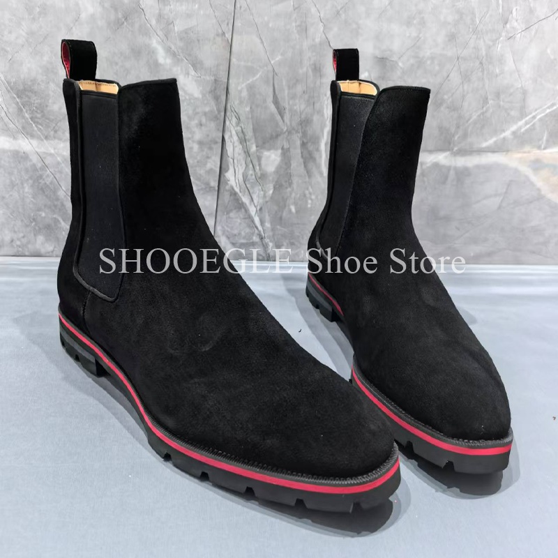 Mens Fashion Winter 2025 - Black Cow Suede Men’s Boots Round