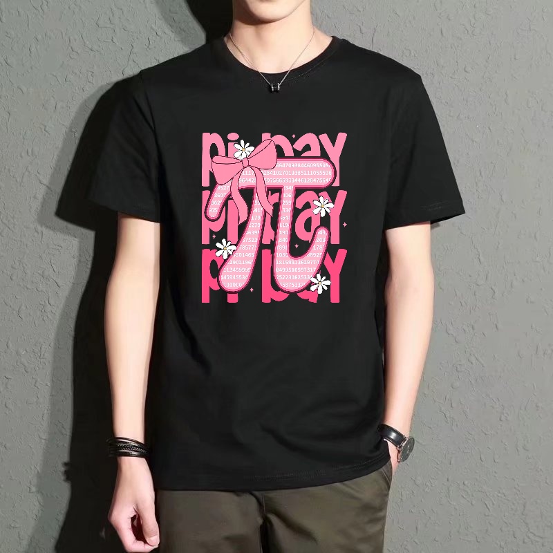 Men'S Fashion Pink Shirt - Men's Black Round-Neck Short-Sleeved T-Shirt, Pink