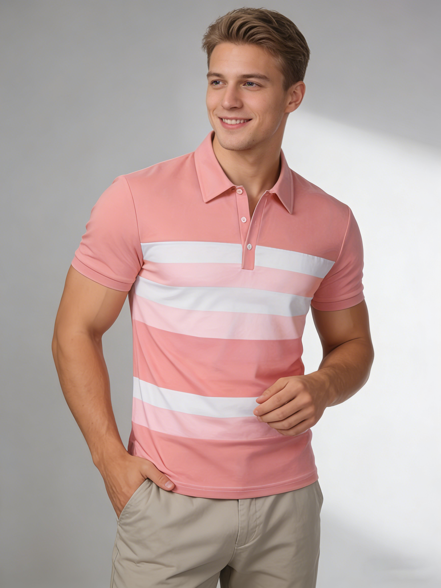 Summer Pink Stripe Printed Men - Men'S Fashion Pink Shirt reseña y precio