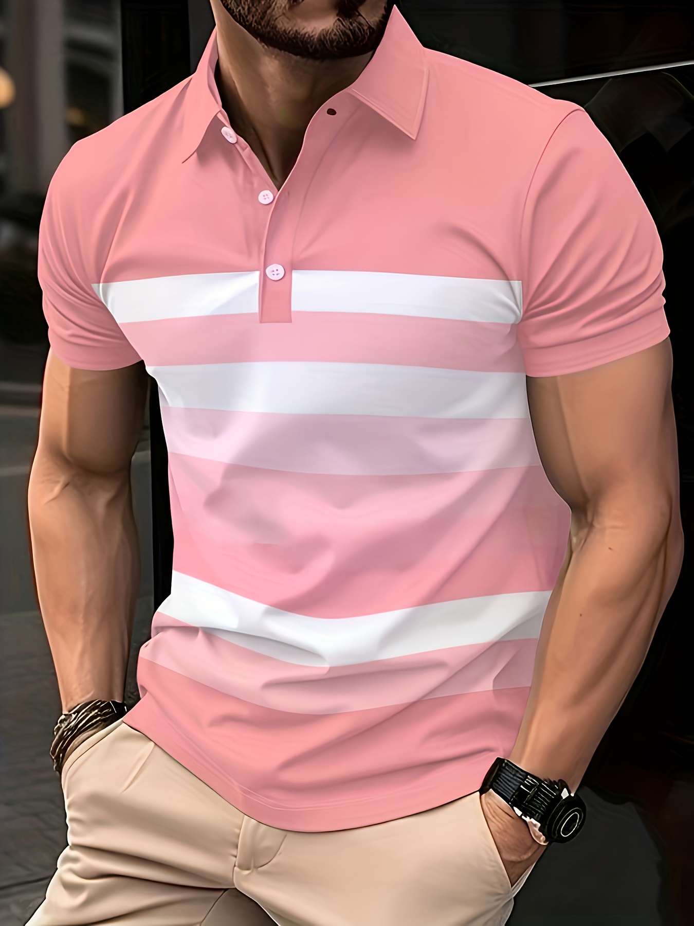 Summer Pink Stripe Printed Men - Men'S Fashion Pink Shirt reseña y precio