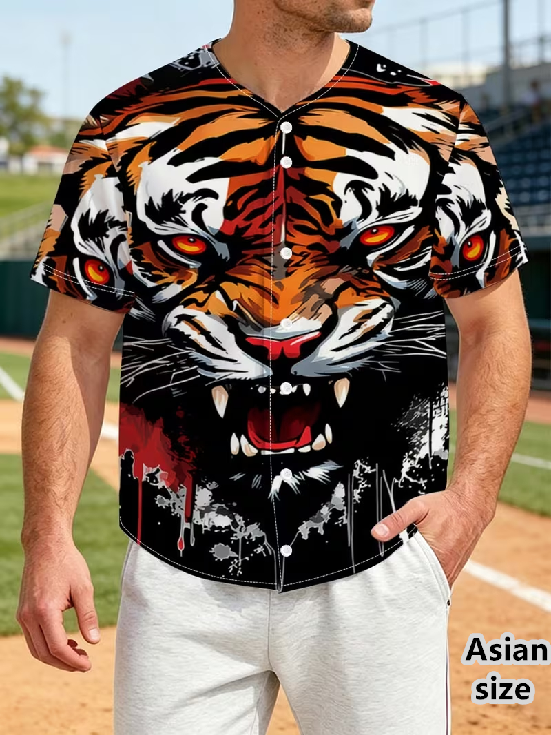 Mens 3D Tiger Print Baseball J - Mens Fashion Baseball Jersey reseña y precio