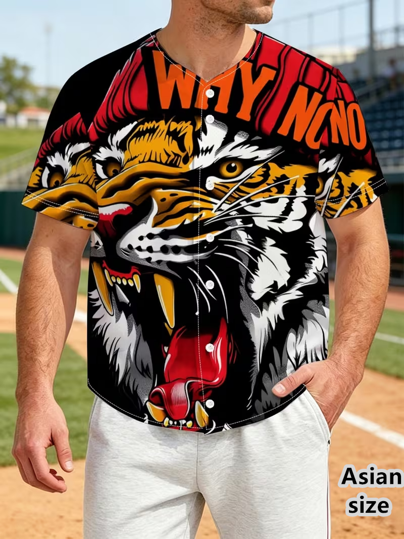 Mens 3D Tiger Print Baseball J - Mens Fashion Baseball Jersey reseña y precio