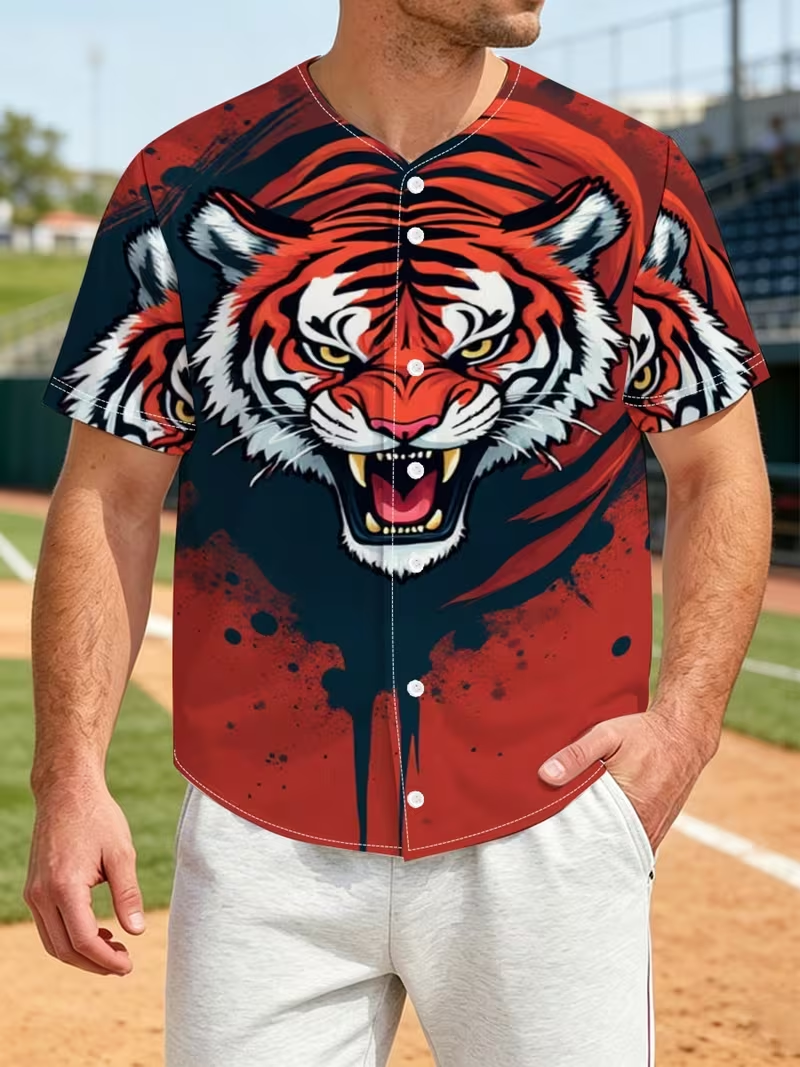 Mens 3D Tiger Print Baseball J - Mens Fashion Baseball Jersey reseña y precio