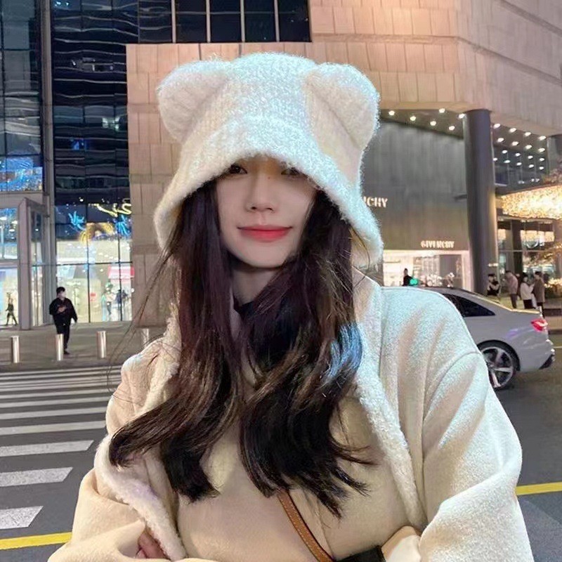 Winter Plush Bear Ear Wool Hat - Beanie Winter Hat reseña y precio