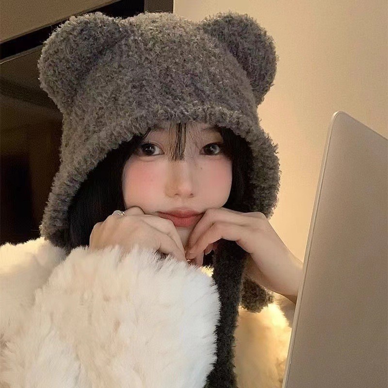Winter Plush Bear Ear Wool Hat - Beanie Winter Hat reseña y precio