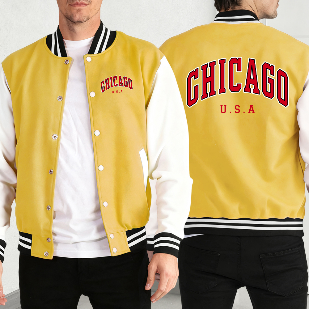 Chicago Usa Words Print Man Co - Mens Fashion Baseball Jersey reseña y precio