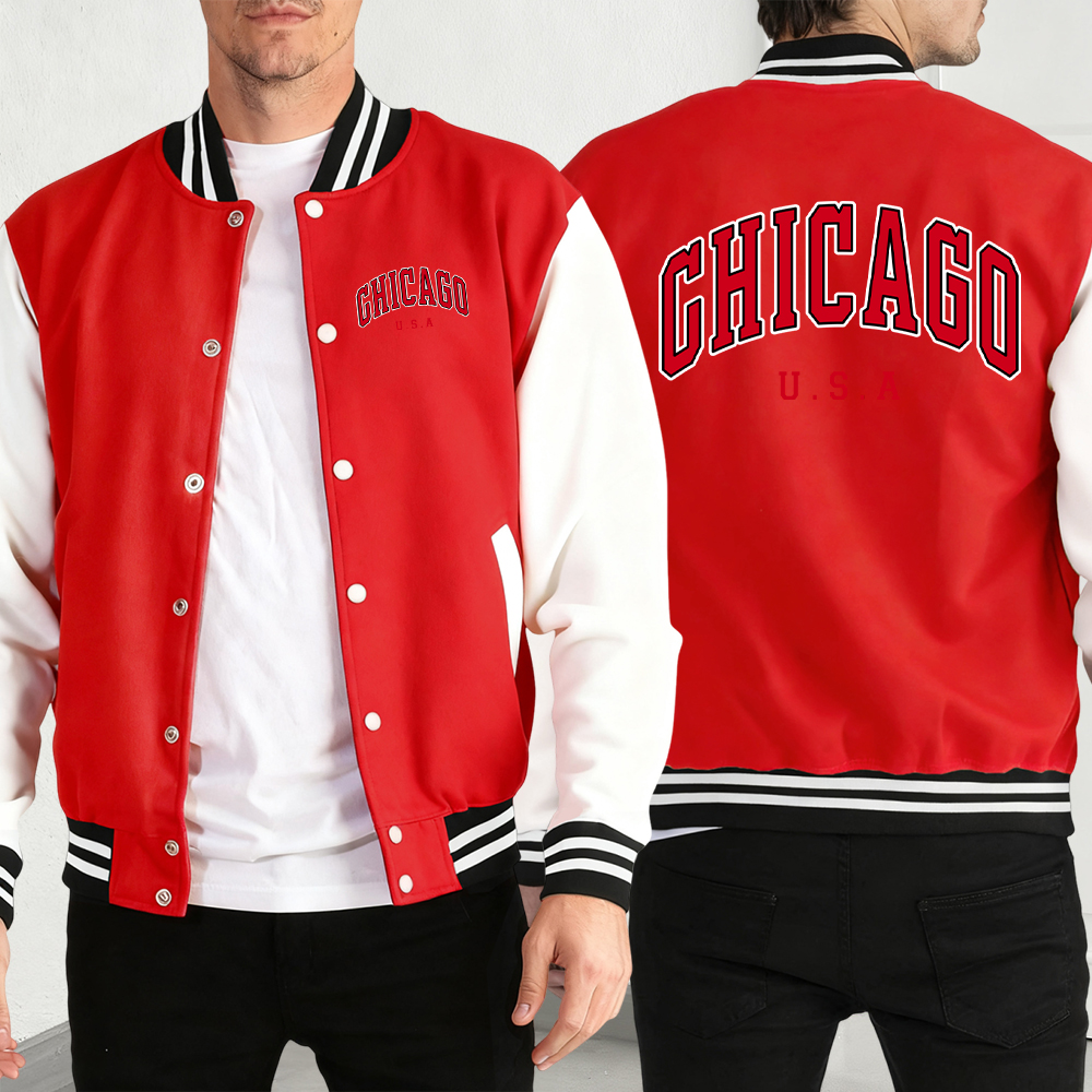 Chicago Usa Words Print Man Co - Mens Fashion Baseball Jersey reseña y precio